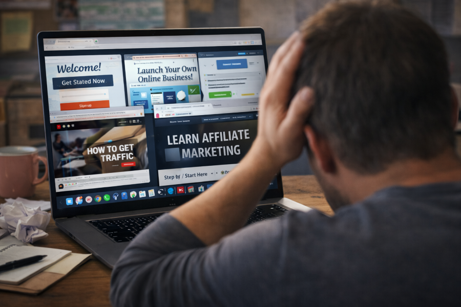 beginner overwhelmed switching between online business programs