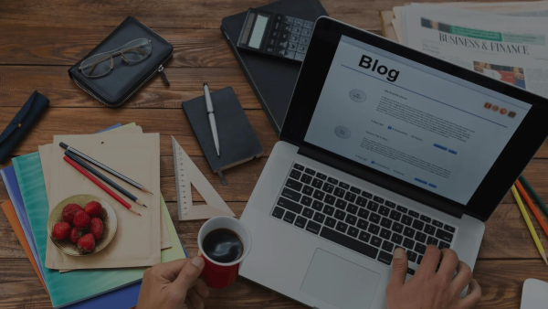 Blogger planning content strategy and reviewing website traffic