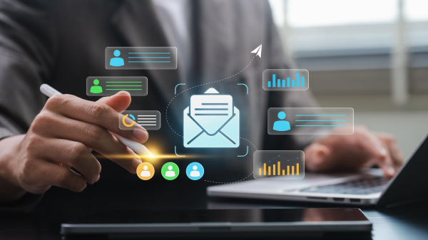 Digital marketer reviewing email campaign analytics and conversions
